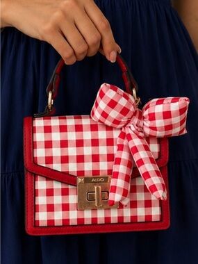 ALDO NWT Red White Gingham Bag Purse Bow Charm Crossbody